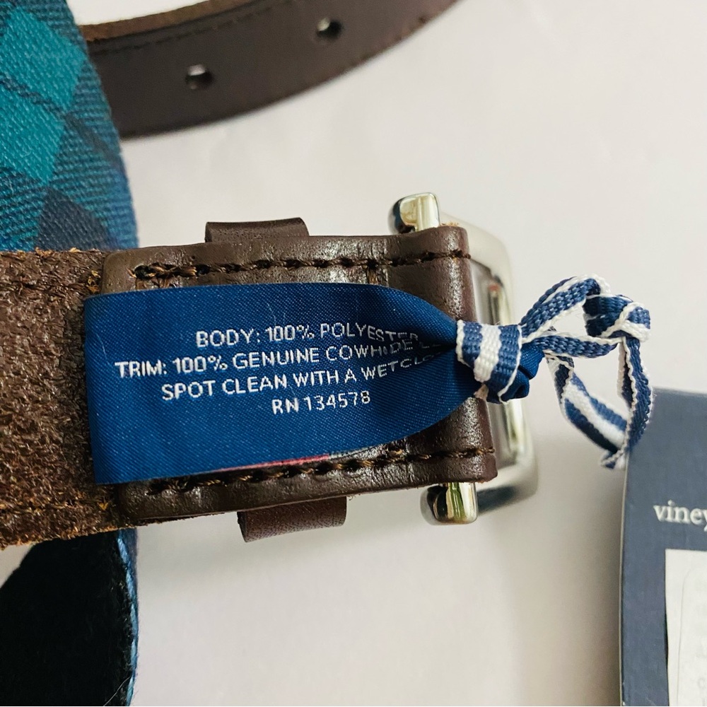 Men’s Vineyard Vines NWT Blackwatch Printed Club Blue &‎ Green Plaid Belt - Picture 5 of 6